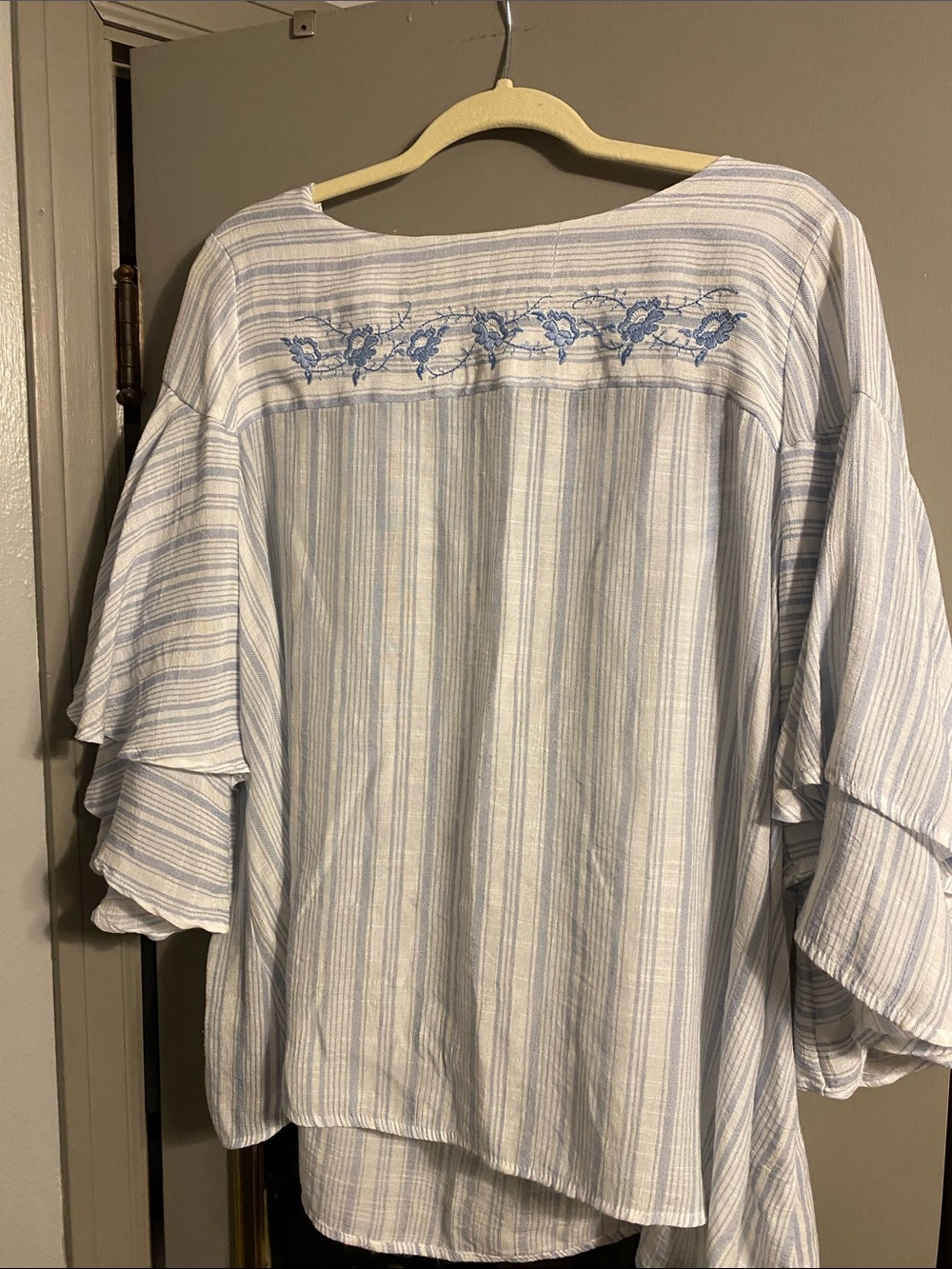 Zac & Rachel Striped Light Blue and White Embroidered Top